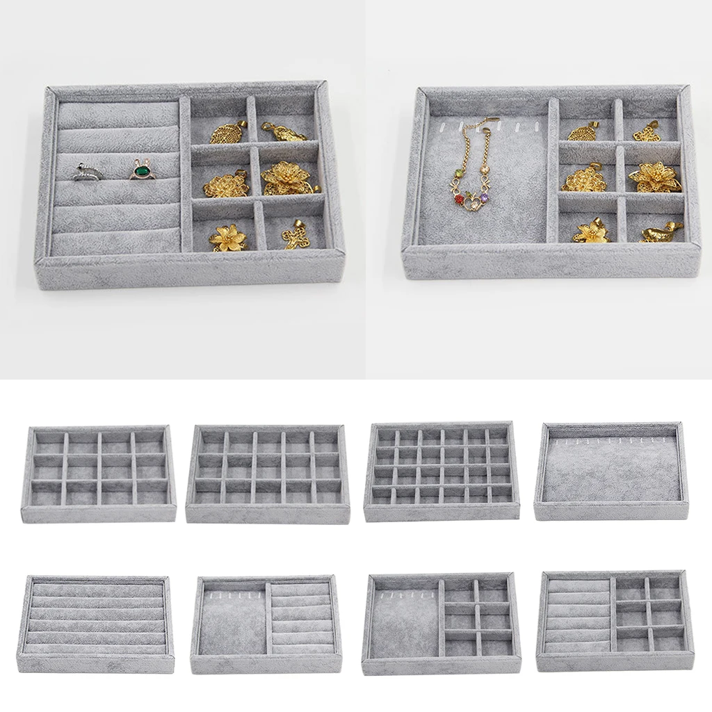 

Grids Velvet Jewelry Boxes Necklace Earrings Storage Display Case Organizers
