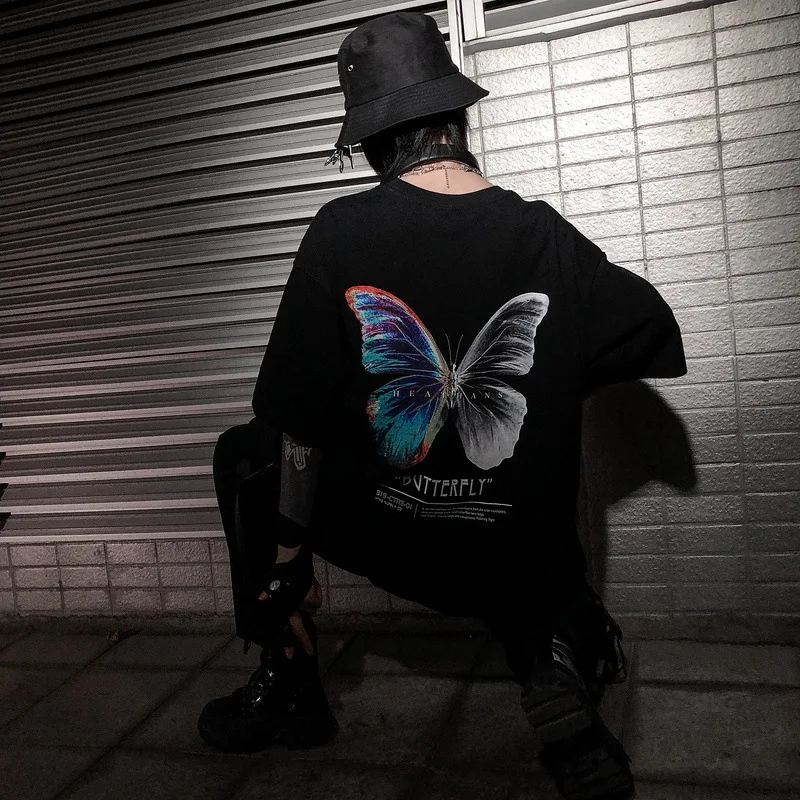 Хип Хоп Футболка большого размера Мужская 2020 уличная Harajuku футболка с бабочками