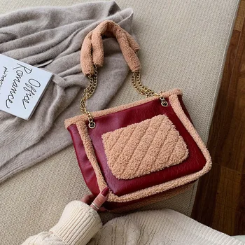 

Winter On The New Bag 2019 New Fashion Lamb Hair Chain Slung Shoulder Bag Leisure Tote Bag