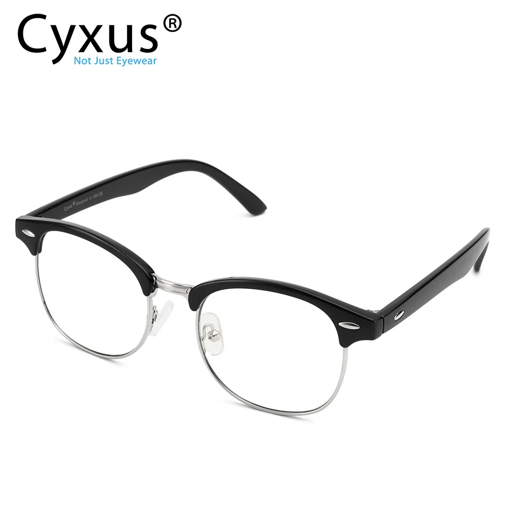 Cyxus стильные очки с полуободком прозрачными линзами для мужчин и женщин унисекс черные 8056|Мужские кадры| |