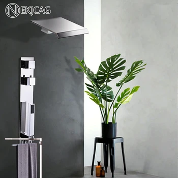 

Thermostatic Chrome Bathroom Shower Faucet Kit Wall Mount Brass waterfall Shower Head With Handheld shower Taps
