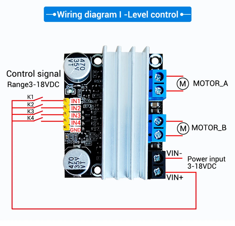 10A 3-18V DC Motor Drive Module Reversing PWM Speed Dual H Bridge
