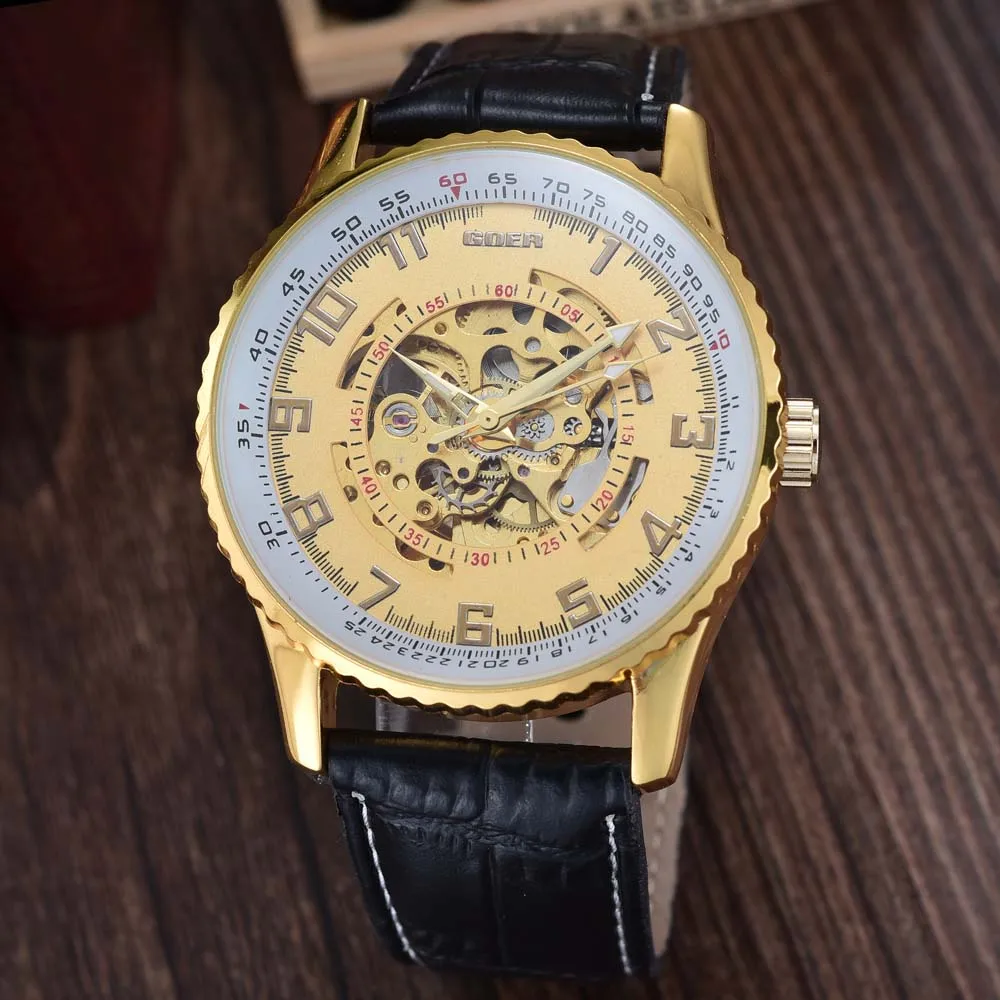 

GOER Men Watches Top Brand Luxury Automatic Self-Wind Mechanical Skeleton Watches Fashion Casual Men Watches Relogio Masculino