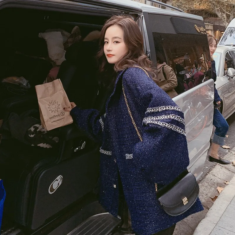 

Photo Shoot 2020 Early Spring New Style Graceful Webbing Sequin Korean-style Loose-Fit Short Tweed Sub-Cropped Jacket Fashion