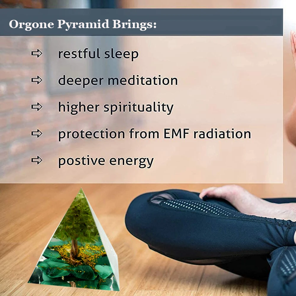 Tree of Life Orgone Pyramid Crystal Energy Orgonite Pyramid Peridot Healing Gem Stones EMF Orgonite Chakra Reiki Meditaiton Tool