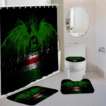 

3/4 Pieces American Flag Shower Curtains Sets Stars Stripes Flag Pedestal Rug Independence Day Toilet Mat 3D Print Decor Set