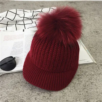 Dilidala осень зима вязаный свитер шапка теплая изогнутая Корейская версия мяч Женская бейсбольная кепка зимние шапки для женщин - Цвет: Wine Red
