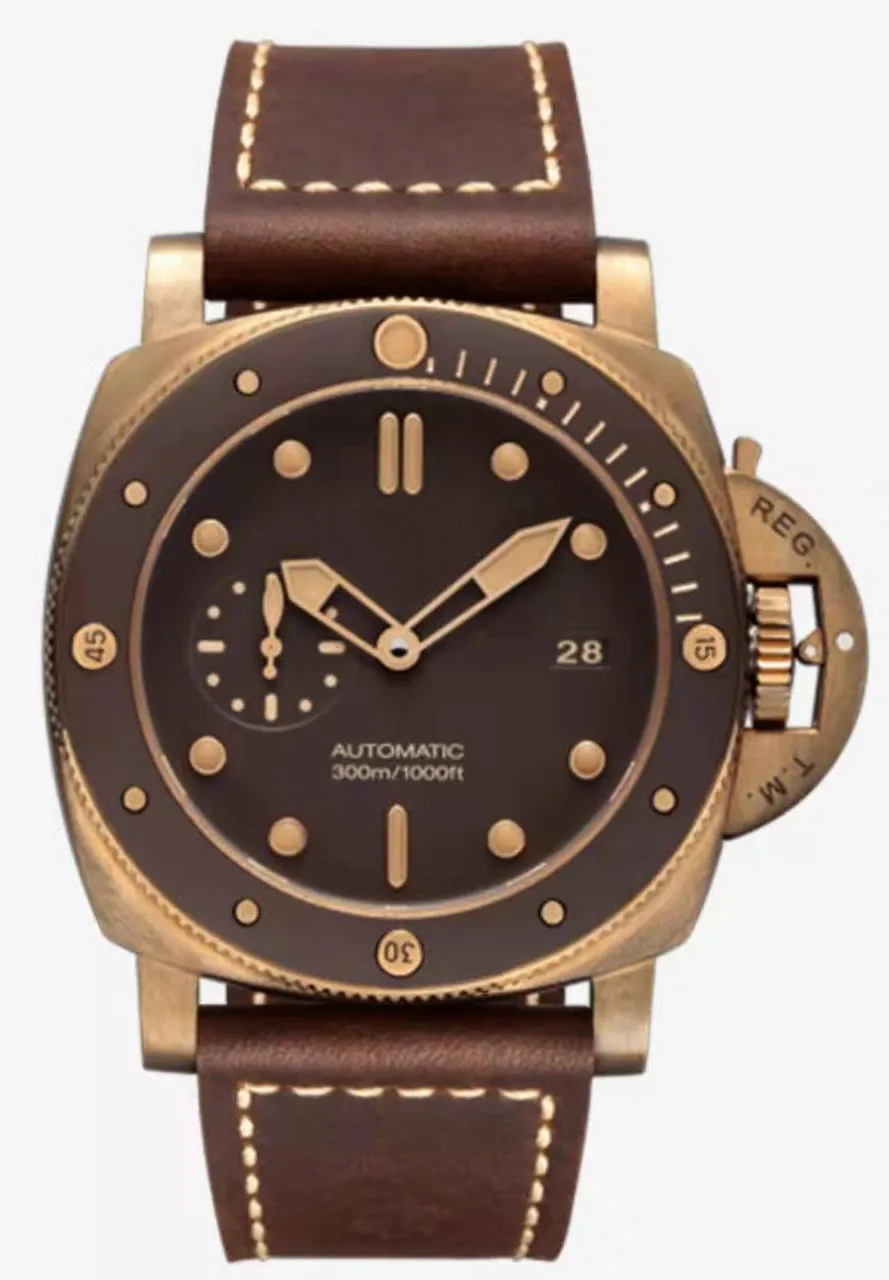 

Luxury Brand New Men Automatic Mechanical Sapphire Stainless Steel Ceramic Bezel Brown Leather Bronze Luminous Carbotech Watches