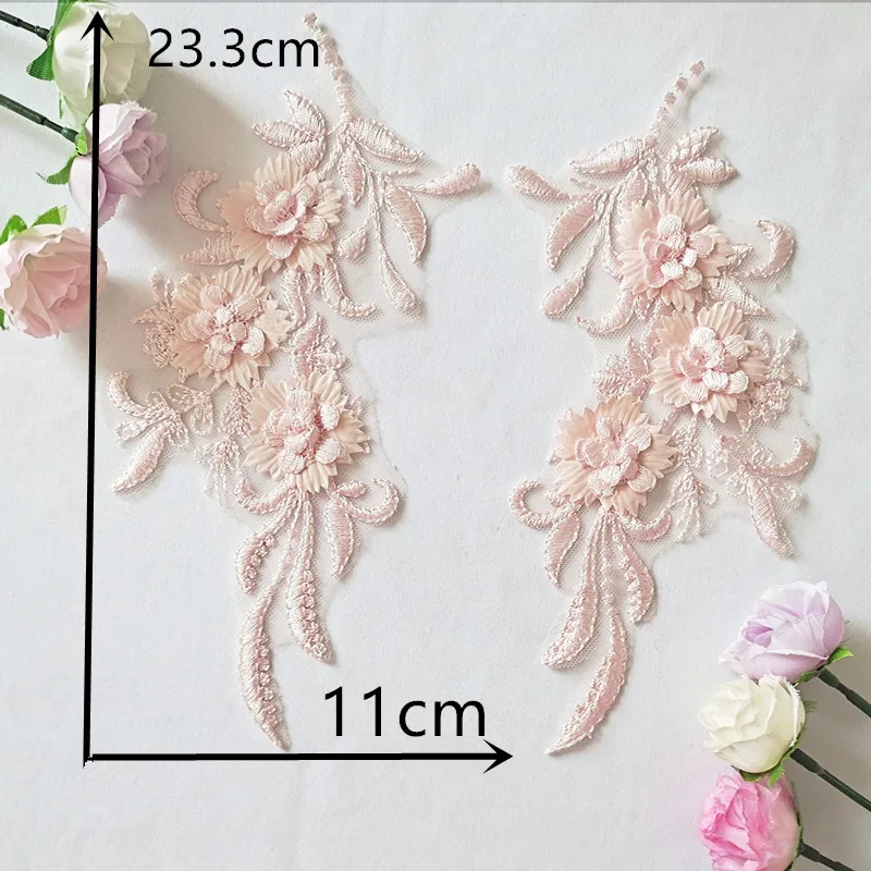 3D Craft Supplies Trim Sewing Lace Embroidery Needlework Garment Decoration Collar Colorful Lace Applique Fabric 1 Pair