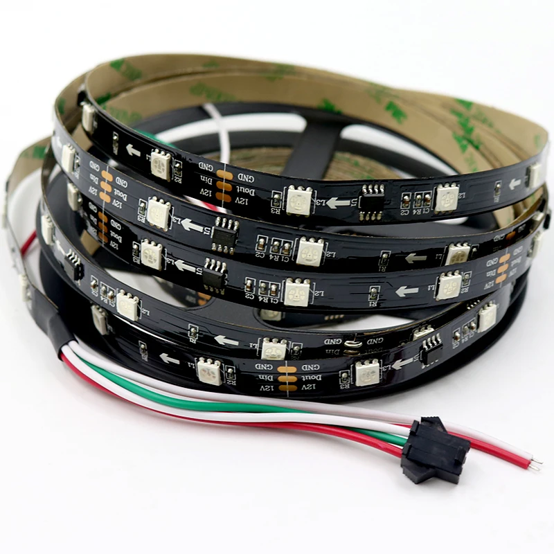 1 м индивидуально светодиодная полоса с адресом WS2811 пикселей полосы 12 В 5050 SMD RGB цифровые, со светодиодом лента белый/черный PCB IP20/IP65/IP67