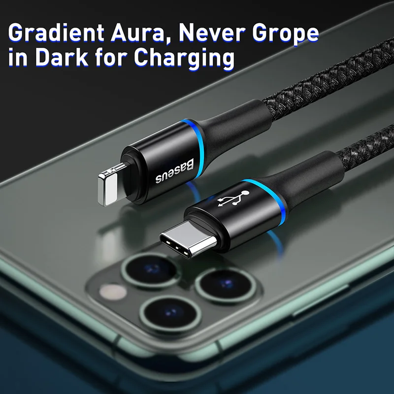 Baseus 18W LED Type C Cable for iPhone Lighting Quick Charging for iPhone 11 pro max 2