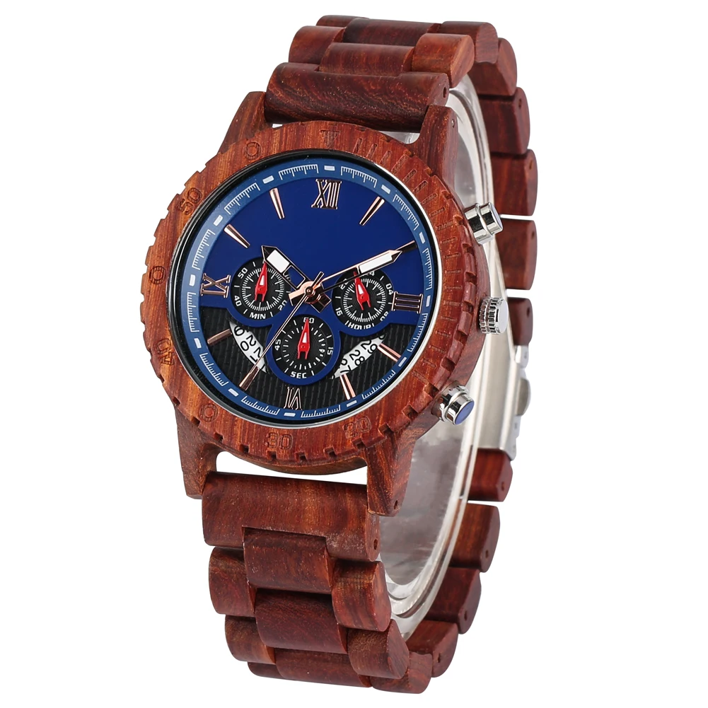 

Fashion Red Sandalwood Strap Wood Watches for Men Large Dial with Luminous Pointers Wooden Watch Charming Wooden Wristwatch