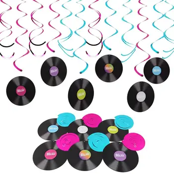 

12pcs Music Theme Hanging Swirl Decorations Rock and Roll Record Cutout Ceiling Whirls Streamers Kids Birthday Party Decoration