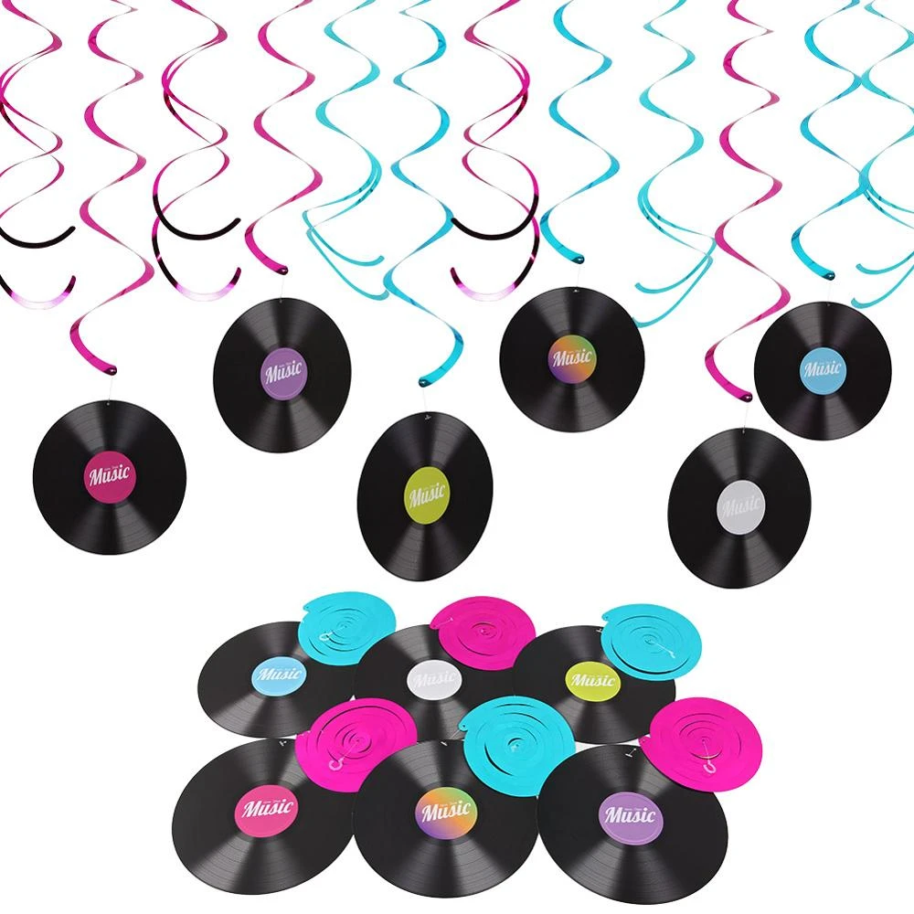 12pcs Music Theme Hanging Swirl Decorations Rock And Roll Record Cutout Ceiling Whirls Streamers Kids Birthday Party Decoration Party Diy Decorations Aliexpress