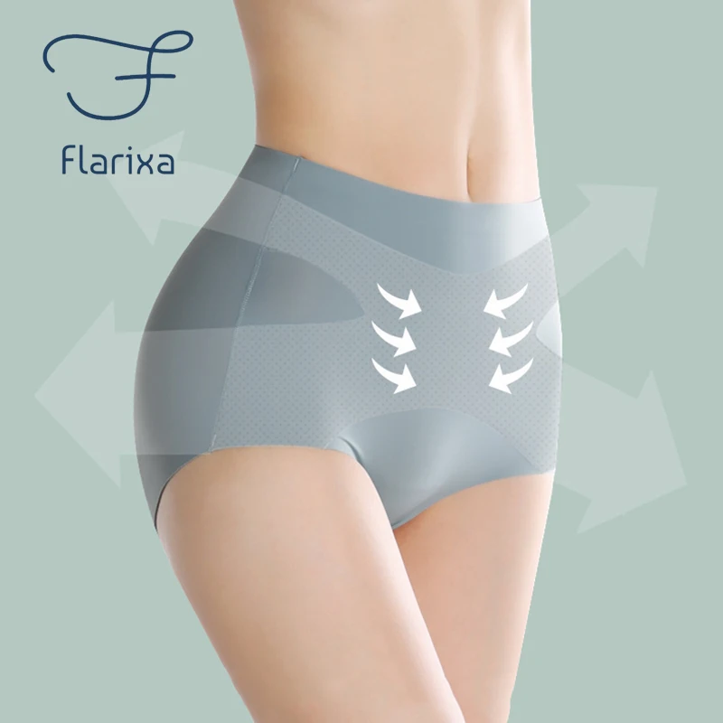 Flarixa Women's Panties Ice Silk Seamless High Waist Shaping Antibacterial Breathable Large Size Triangle Shorts Underwear | Женская