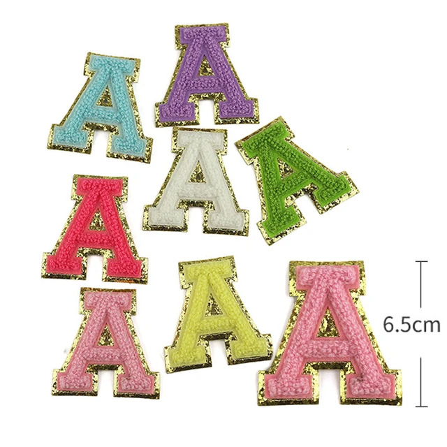 1PC 5.5cm Embroidered Letter Iron on Patch A-Z Chenille Letter Patches with  Glitter Varsity Fuzzy
