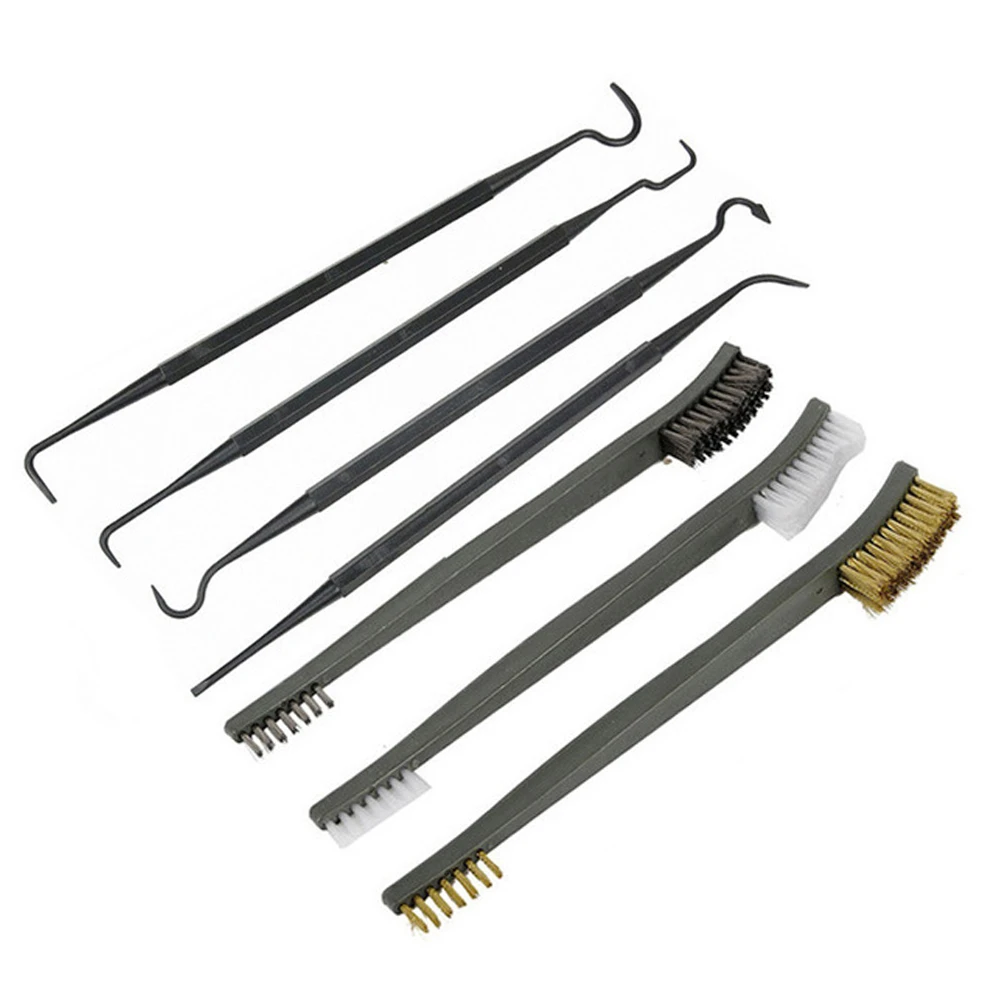 

7pcs/Set Gun Cleaning Kit 3pcs Steel Wire Brush 4pcs Nylon Pick Set Universal Gunsmith Hunting Tactical Rifle Pistol Accessories