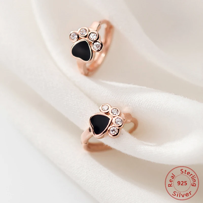 925 Sterling Silver Paw Trail Cat And Dog Footprints Earrings for Women Cute Cubic Zircon Earring Wedding Jewelry | Украшения и