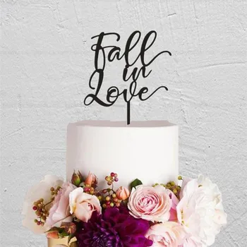 

Fall in Love Wedding Engagement Party Cake Decorations Wooden Acrylic Lettering Cake Topper for Bridal Shower Engagement Event