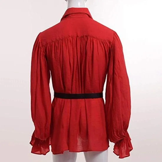 Mens Medieval Shirts Poet's Renaissance Costume Viking Pirate Captain Lace Up Ruffle Tops Sand Collar Shirt mens renaissance shirt