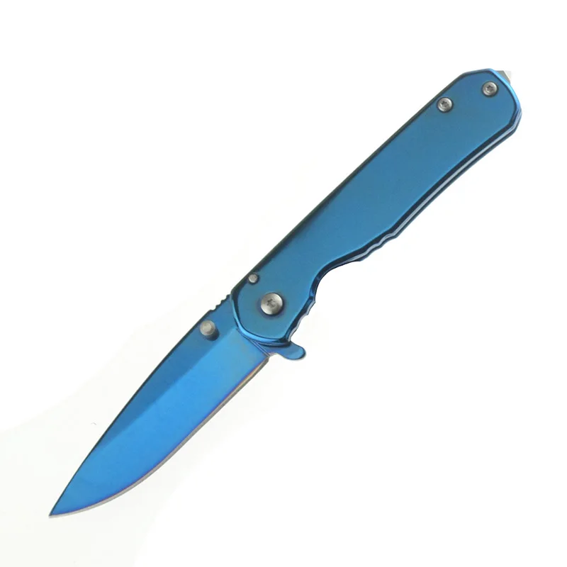 blue color Радуга золото синий цвет Титан нержавеющей стали Тактический нож наружный Охота спасения острый нож выживания складной нож - Цвет: blue color