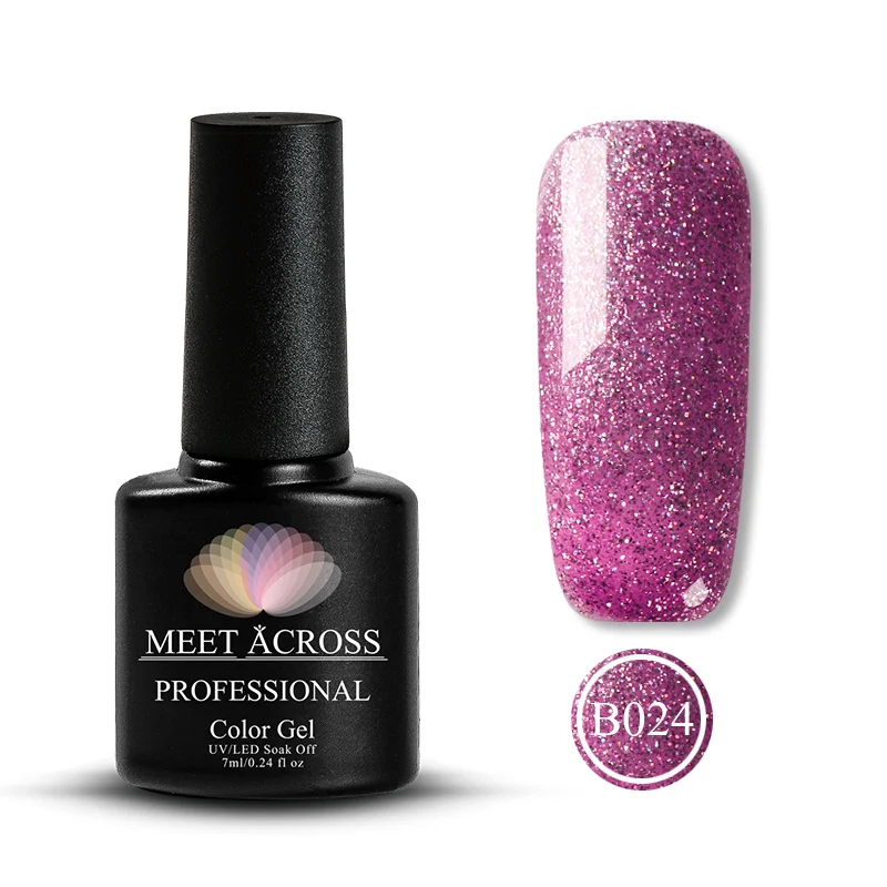 MEET ACROSS 7ml UV Gel Nail Polish Holographic Glitter Sequins Gel Lacquer Semi Permanent Soak Off Nail Art Gel Polish Varnish - Цвет: EEM37028