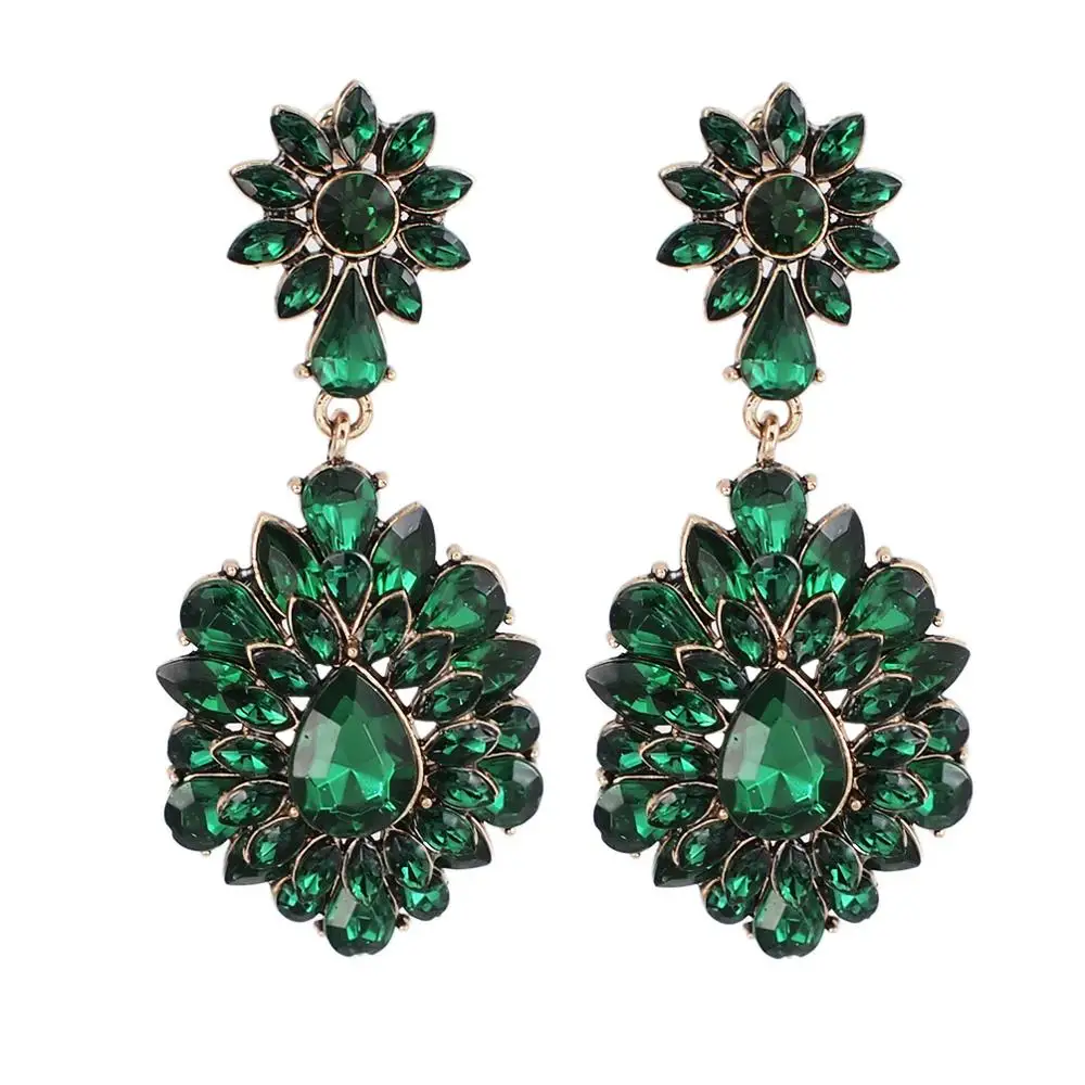 MANILAI, богемные висячие серьги с кристаллами, стразы, женская свадебная Большая подвеска, роскошные массивные серьги, ювелирные изделия - Окраска металла: Green Earrings