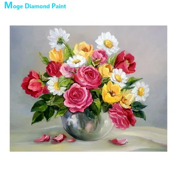 

desktop vase Diamond Painting Round Full Drill red rose floral New DIY sticking drill cross embroidery 5D simple home decorative