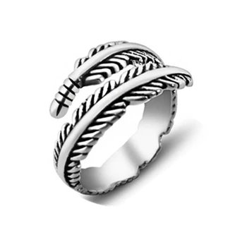 

S925 Sterling Silver Ring Luxury Temperament Boutique Jewelry Female Feather Retro Distressed Opening Jewelry
