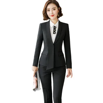 

Formal Asymmetrical Gray Pant Suit for Women Work Wear Office Lady Elegant Style Business Jacket with Pants Sets