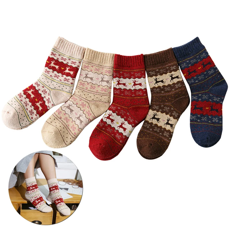 2025 New Year Women’S Winter Wool Warm Socks Cute Female Thick Thermal Animal Xmas Socks Hot Sale Christmas Home Gift Sock