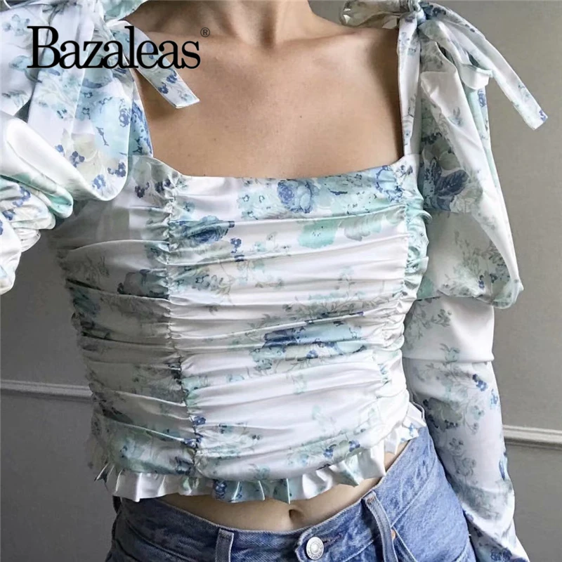 Фото Bazaleas/Винтажные Женские топы и блузки с квадратным воротником бантом блузка в