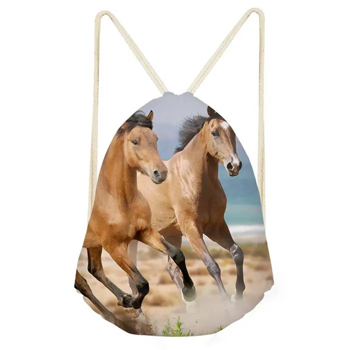 Коричневый Crazy Running Horse с принтом, мужская сумка на шнурке, белые сумки, модный школьный рюкзак для девочек и мальчиков, Женская Прямая - Цвет: Коричневый