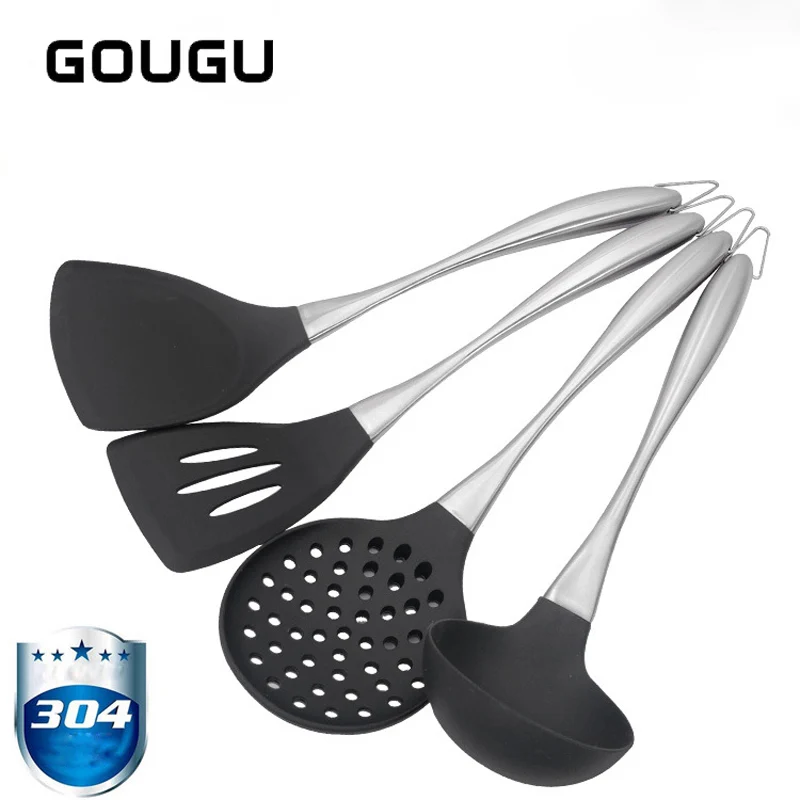 GOUGU силиконовая Тернер ложка для супа кухня 304 нержавеющая сталь Ручка кухонная утварь 1 шт