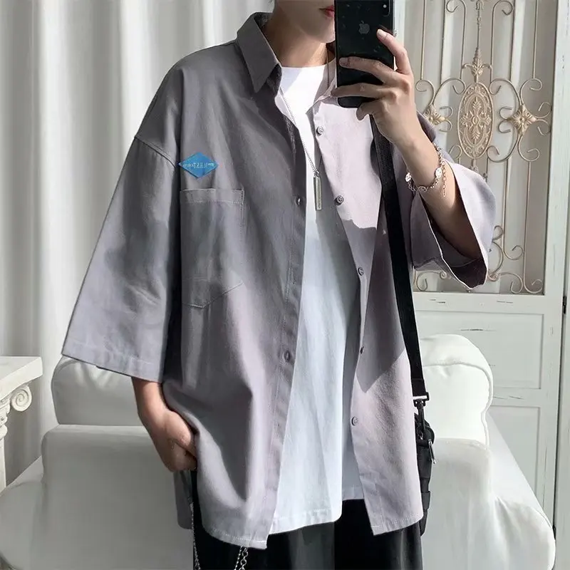 Men's Shirts Long Sleeve Solid Color Casual Soft Chinese Style Stand Collar men Shirt Male Loose Hiphop Short Sleeve Shirt