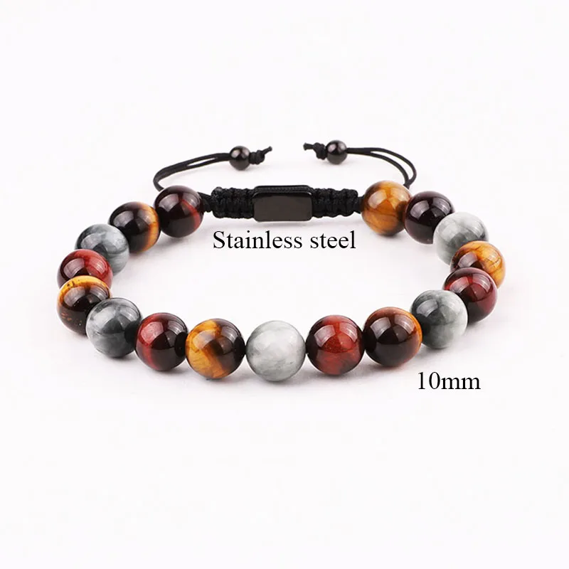 New High Quality Natural Stone Tiger Eye/Eagle/Malachite Stone Friendship Macrame Beads Bracelet For Men