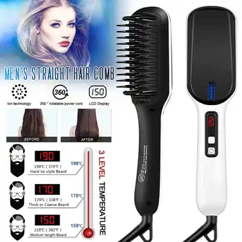 

LED Display Ionic Beard Straightener For Men 100-240V Adjustable Temperature Hair Straightening Comb PC+ Tourmaline Ceramics