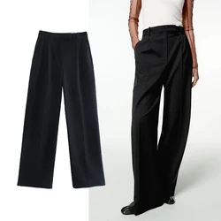 ZA – pantalon à jambes larges pour femmes, couleur unie, Long, taille haute, fermeture éclair, poches, mode Sexy, droit, décontracté, printemps automne, 2022 