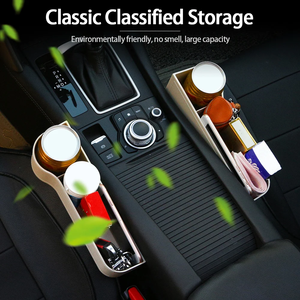 

Auto Stowing Tidying 2pcs Car Organizer Seat Carriage Bag PU Pocket Multifunctional Storage Box Left + right