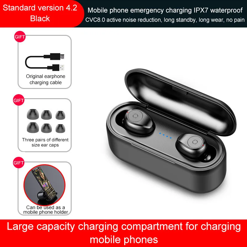 F9 TWS, беспроводные наушники, Bluetooth V5.0, спортивные наушники, светодиодный дисплей, 2000 мАч, внешний аккумулятор, микрофон - Цвет: Standard 4.2 version