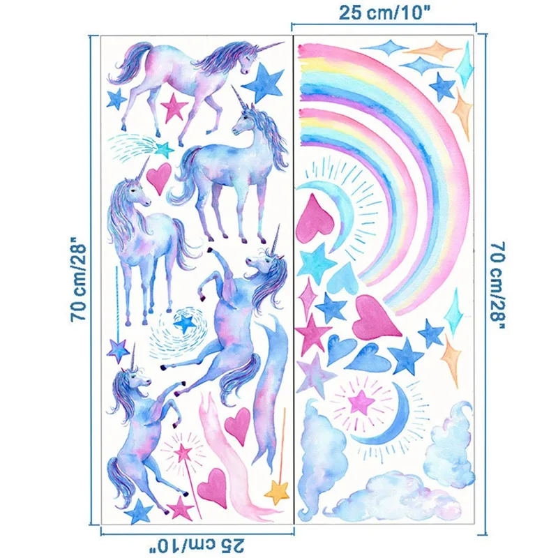 2pcs/set Unicorn Rainbow Wall Stickers For Kids Rooms Bedroom Living Room Decorative Children Decals Wallpaper | Дом и сад