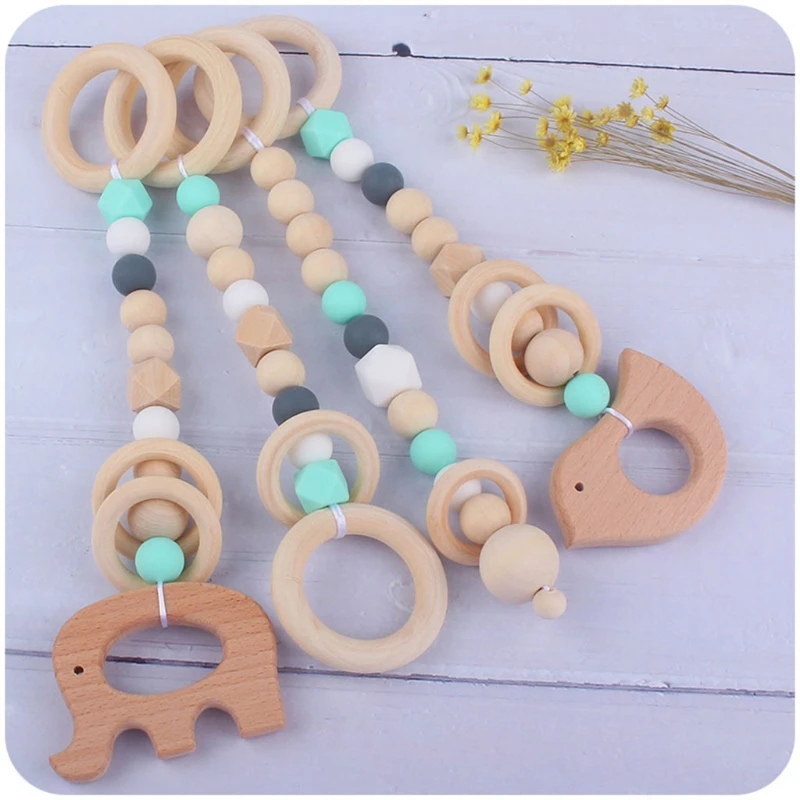 3/4 Pcs Baby Gym Frame Beech Wood Ring Baby Fitness Rack Pendants Silicone Beads Teether Newborn Stroller Rattle Play Gym Toys baby play gym toys