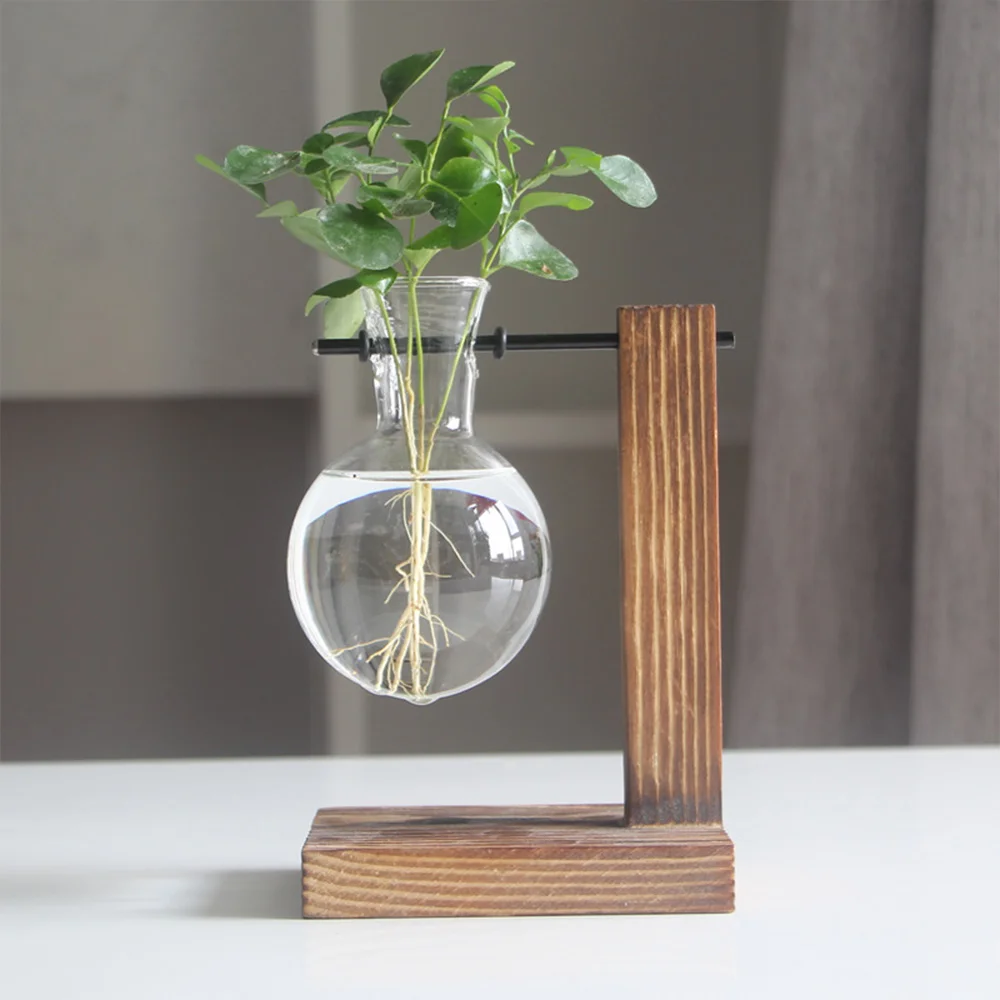 Creative Art Flowers Wooden Glass Vase Home Decor Mini Plant Holder Decoration Modern Nordic Style Vase Garden Ornaments 4