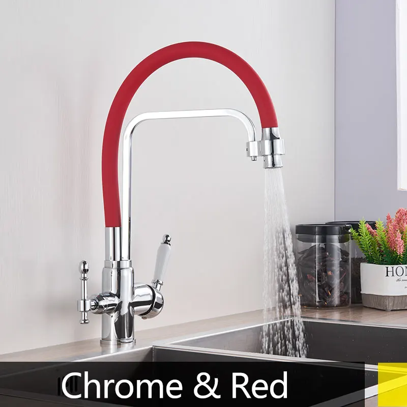 2 режима фильтр кухонный кран питьевой воды хромированный бортике смеситель кран 360 Вращение фильтр чистой воды Кухонная затычка для раковины - Цвет: chrome  Red