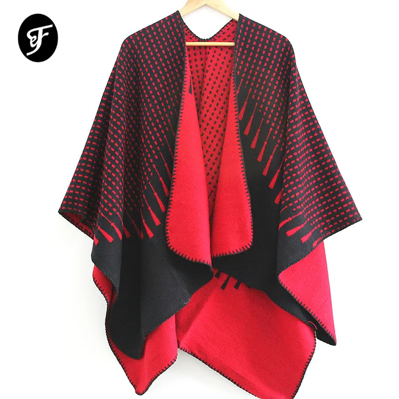 

RANAWEELA Women's Fashionable Retro Style Vintage Pattern Poncho Shawl Cape Open Front Poncho Pashimina Ruana Female