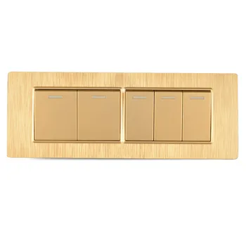 

Switch socket brushed gold panel five - open double control wall switch