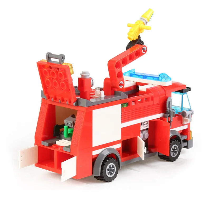 206Pcs City Fire Fight Truck Car Model Building Blocks Sets Firefighter DIY Bricks Playmobil Educational Toys for Children diecast carrier truck fire engine car toys engineering vehicles excavator bulldozer truck model sets children boys toys gift