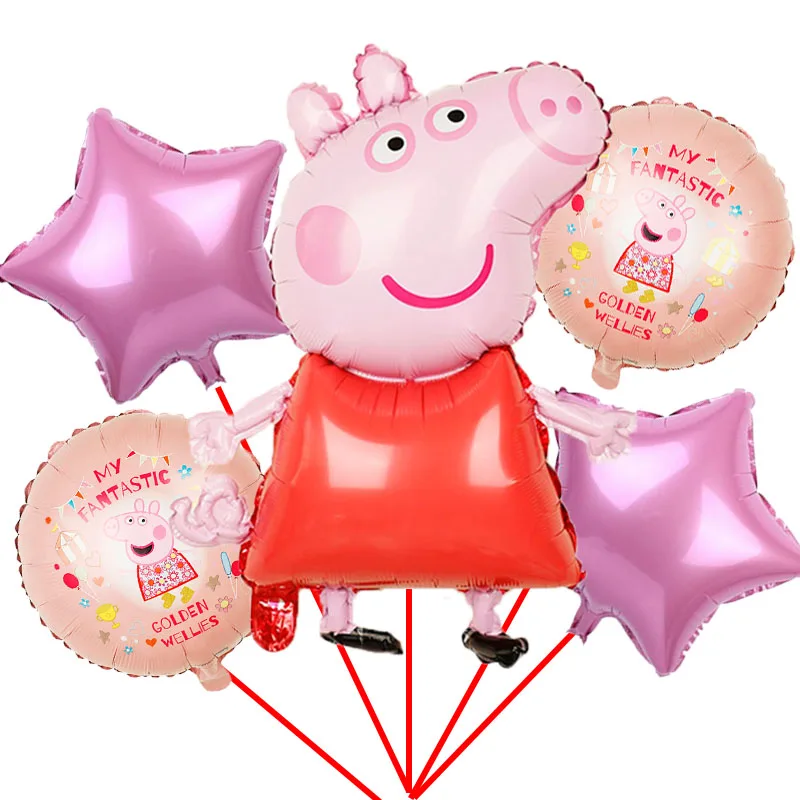 1set-6pcs 1 Набор, Свинка Пеппа, Детские воздушные шары из фольги для дня рождения, праздничные украшения для детей, Свинка Пеппа, Джордж, вечерние шары, товары - Цвет: 1set-6pcs