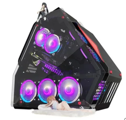 Черный Открытый ATX M-ATX материнская плата компьютерный чехол s двухсторонний прозрачный DIY настольный игровой чехол с 9*120 мм бесшумный RGB светодиодный вентилятор охлаждения - Цвет: Черный