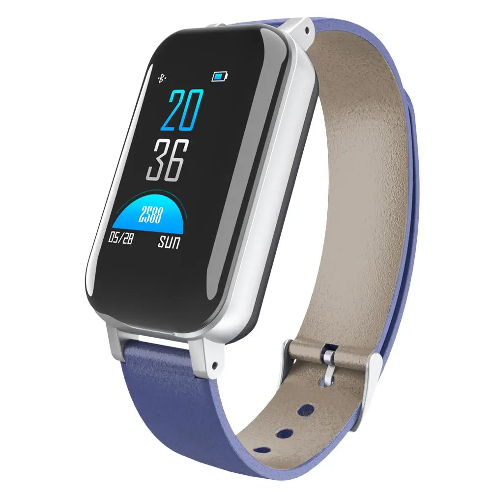 Blue T89S 2 в 1 умный Браслет IP67 водонепроницаемый спортивный браслет TWS bluetooth-гарнитура для измерения пульса и артериального давления - Цвет: Blue